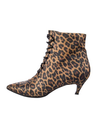 Saint Laurent Animal Print Glitter Accents Lace-Up Boots