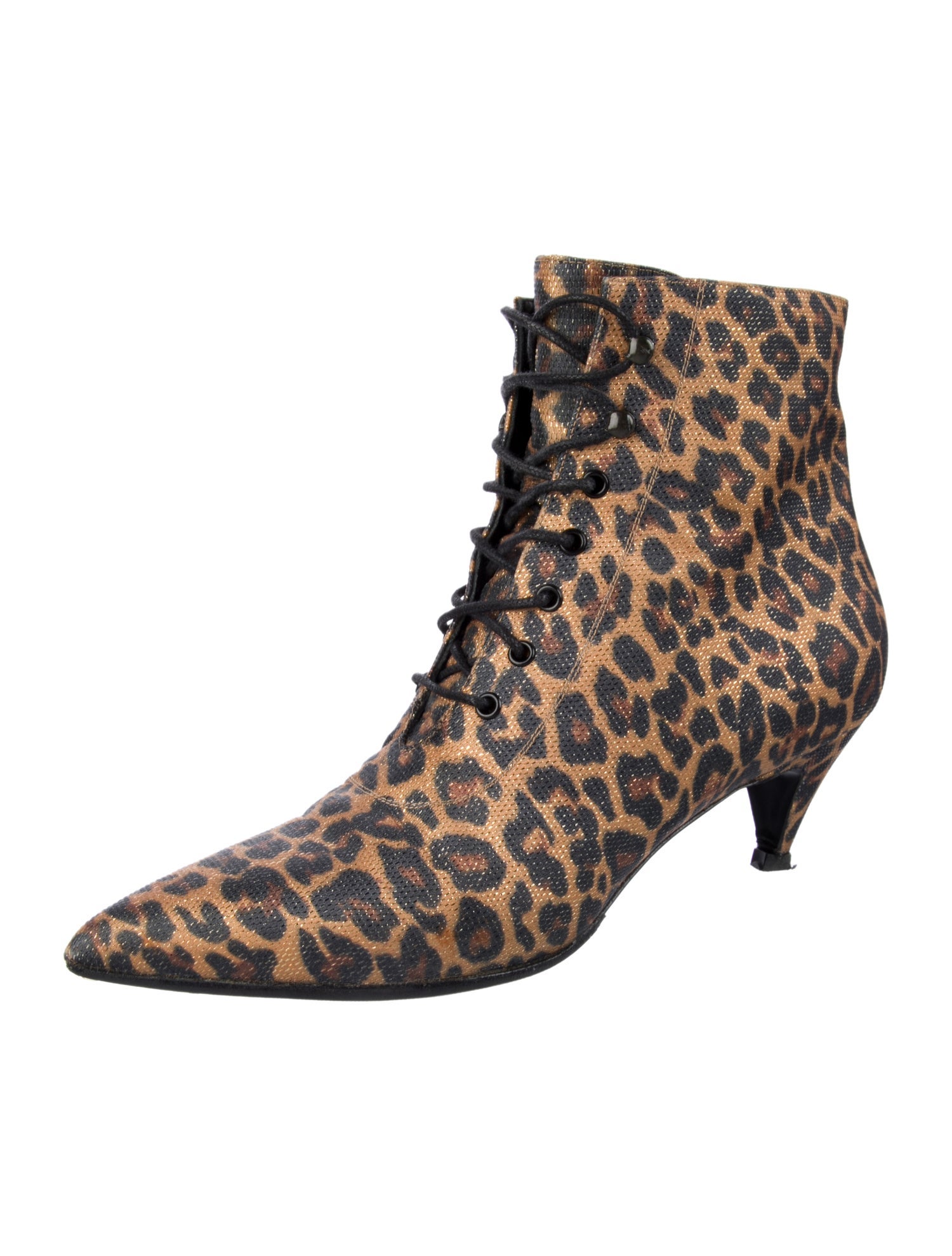 Saint Laurent Animal Print Glitter Accents Lace-Up Boots