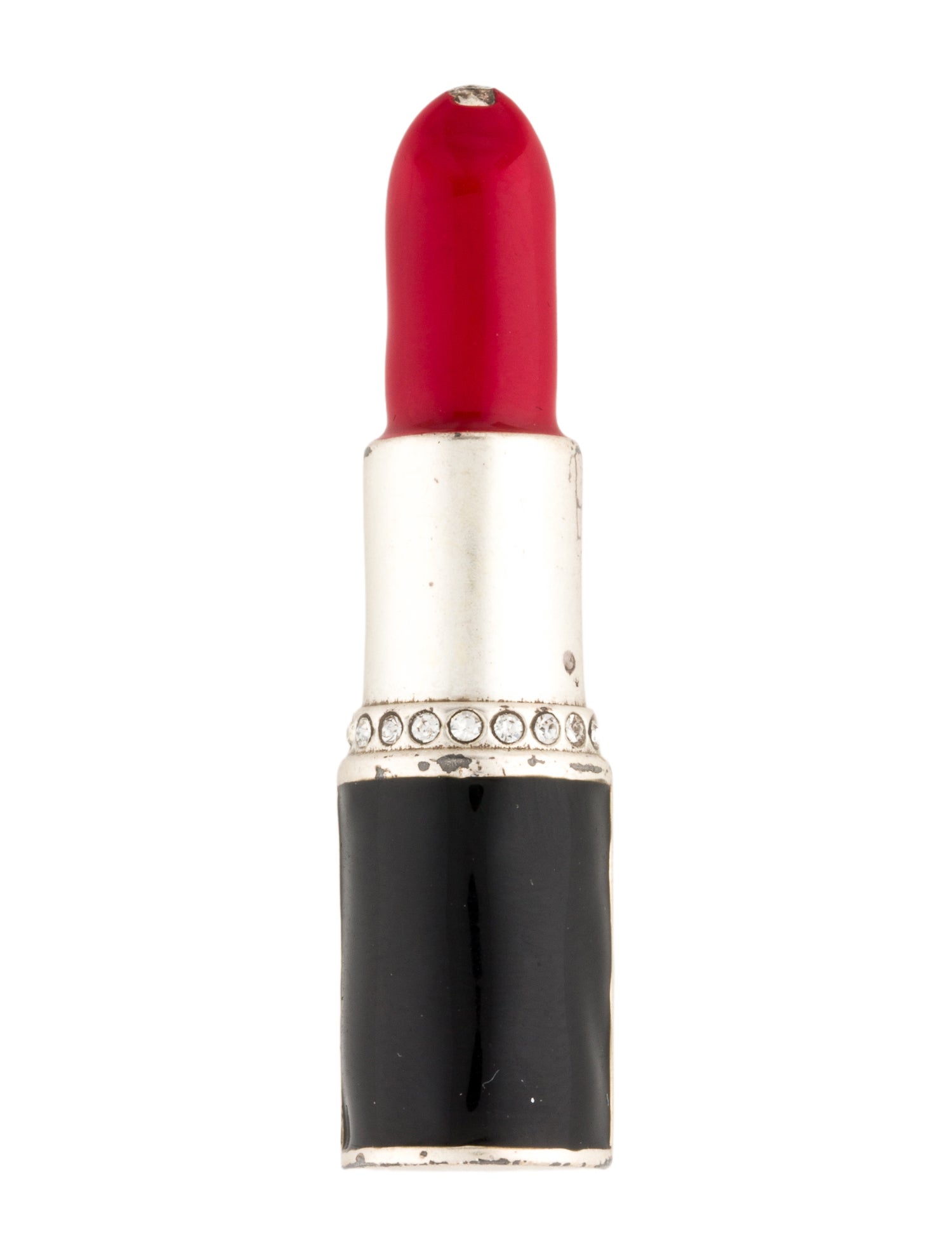 Saint Laurent Enamel & Crystal Lipstick Pin Brooch