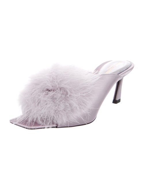Saint Laurent Satin Feather Trim Slides