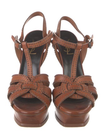 Saint Laurent Leather Studded Accents T-Strap Sandals