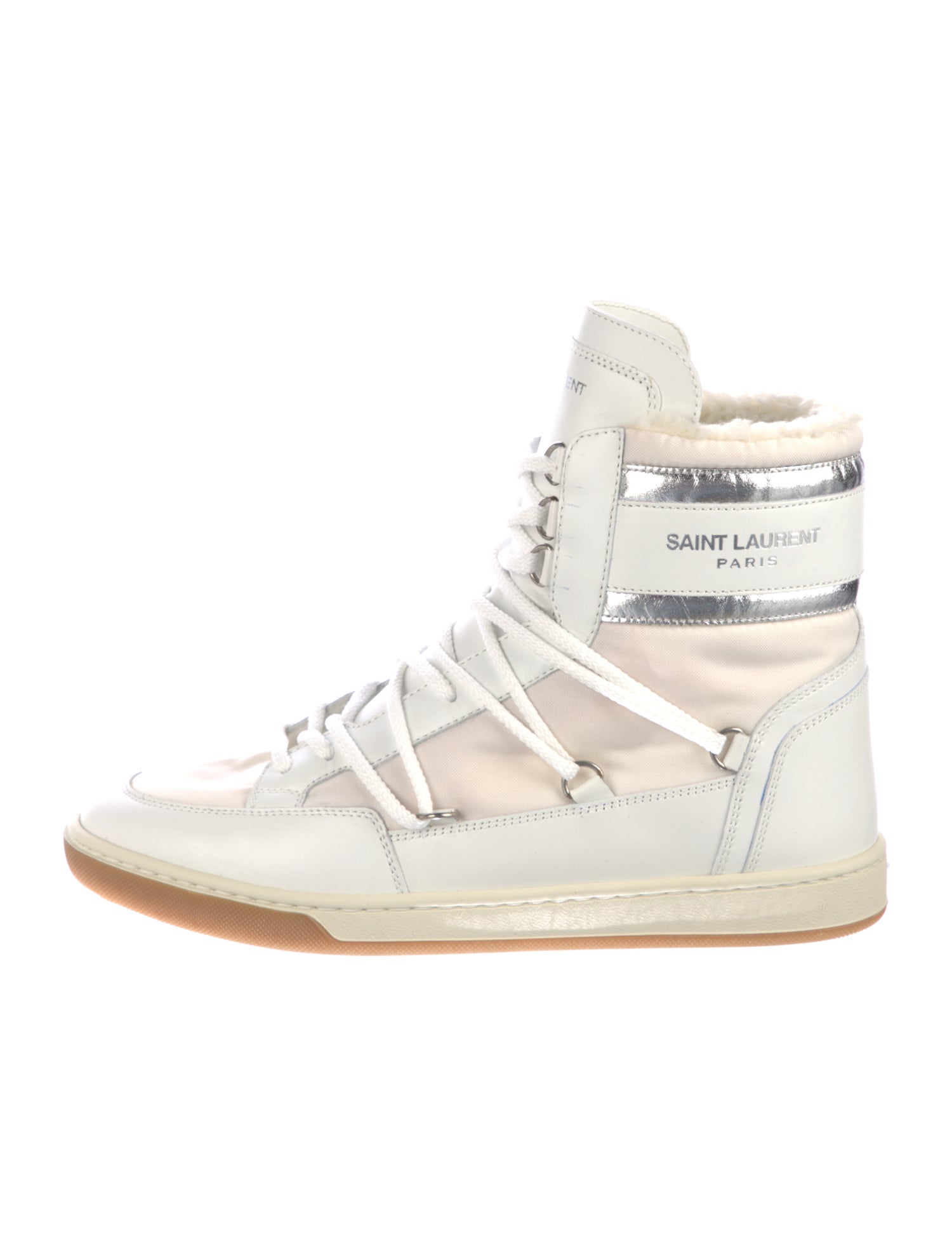 Saint Laurent Leather Colorblock Pattern Wedge Sneakers