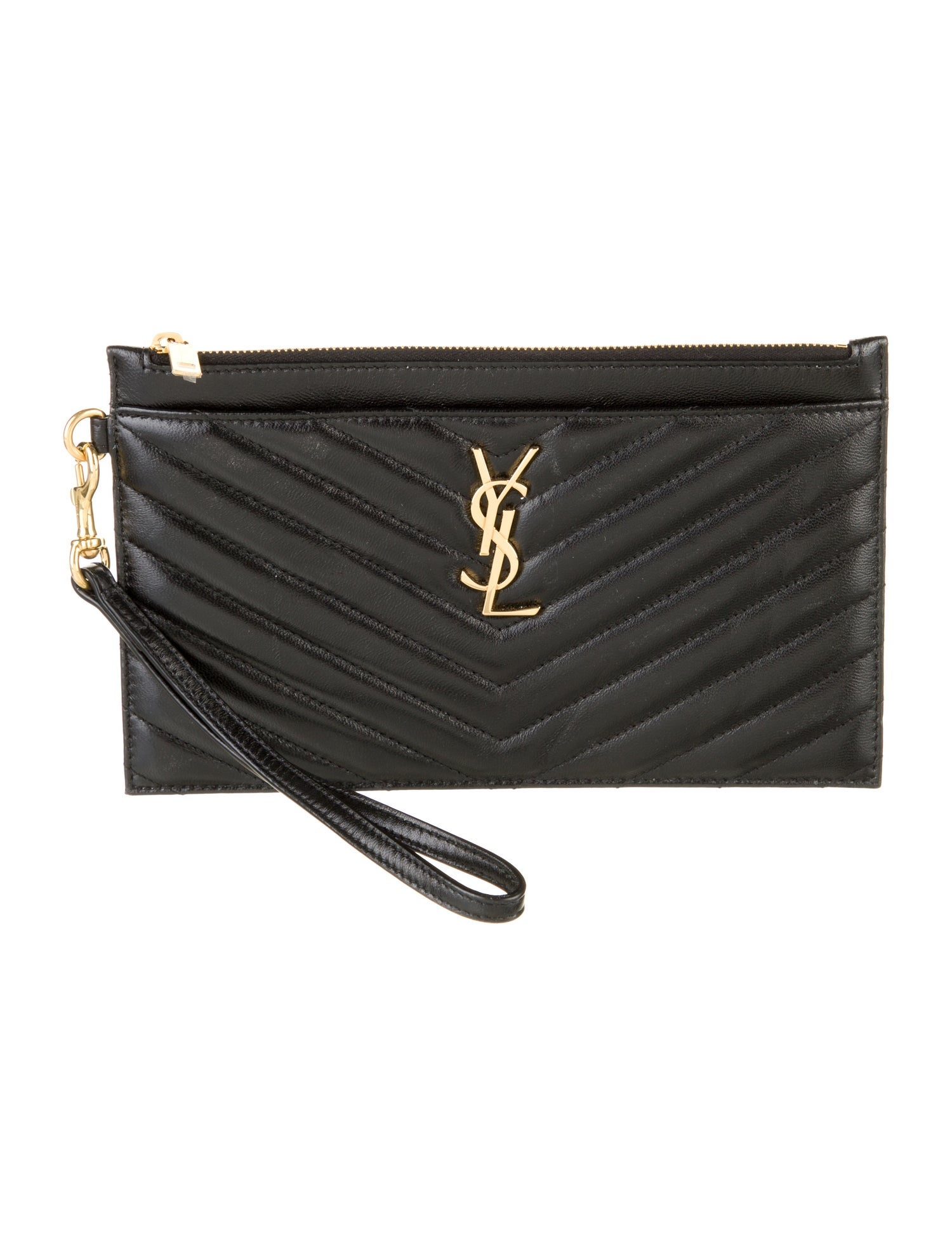 Saint Laurent Chevron Leather Wristlet