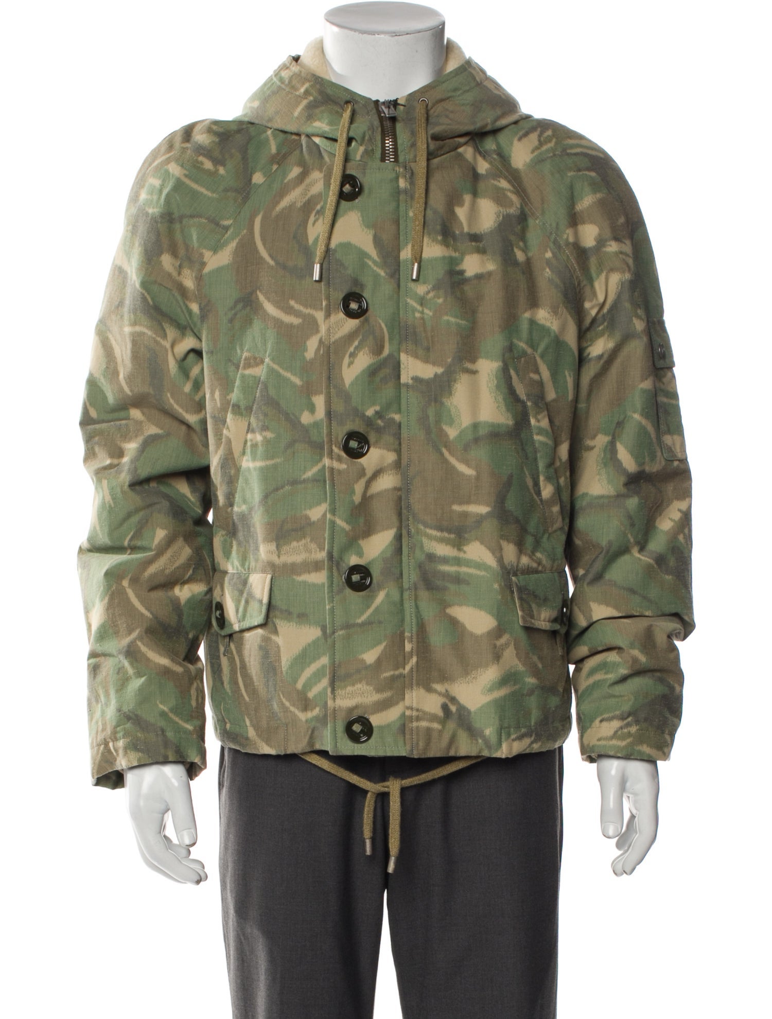 Saint Laurent 2020 Shearling Trim Camo Military Utility Jacket