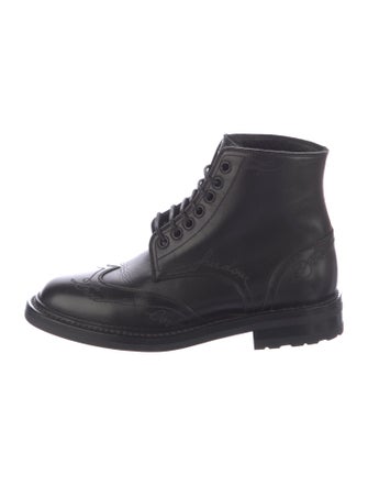 Saint Laurent Leather Embroidered Accent Combat Boots