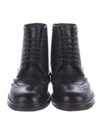 Saint Laurent Leather Embroidered Accent Combat Boots