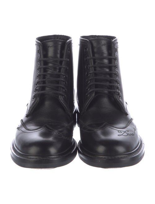 Saint Laurent Leather Embroidered Accent Combat Boots