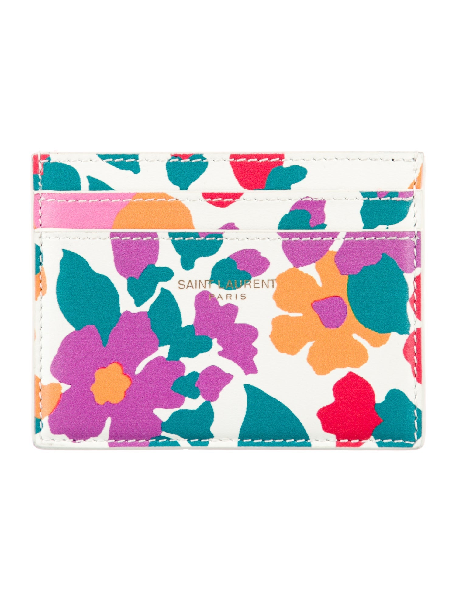 Saint Laurent Leather Floral Print Card Holder w/ Tags