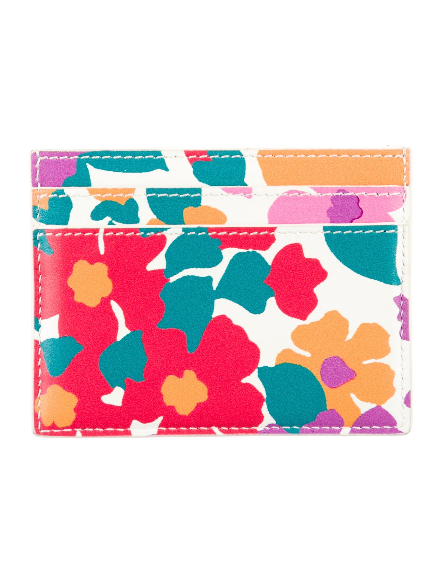 Saint Laurent Leather Floral Print Card Holder w/ Tags