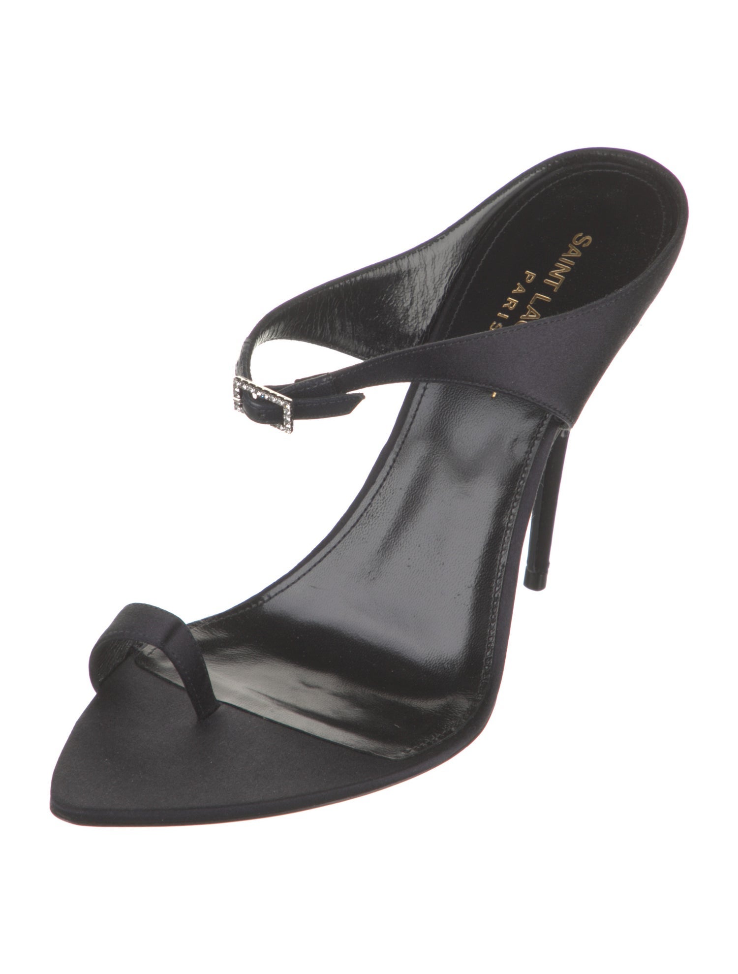 Saint Laurent Satin Crystal Embellishments Slides