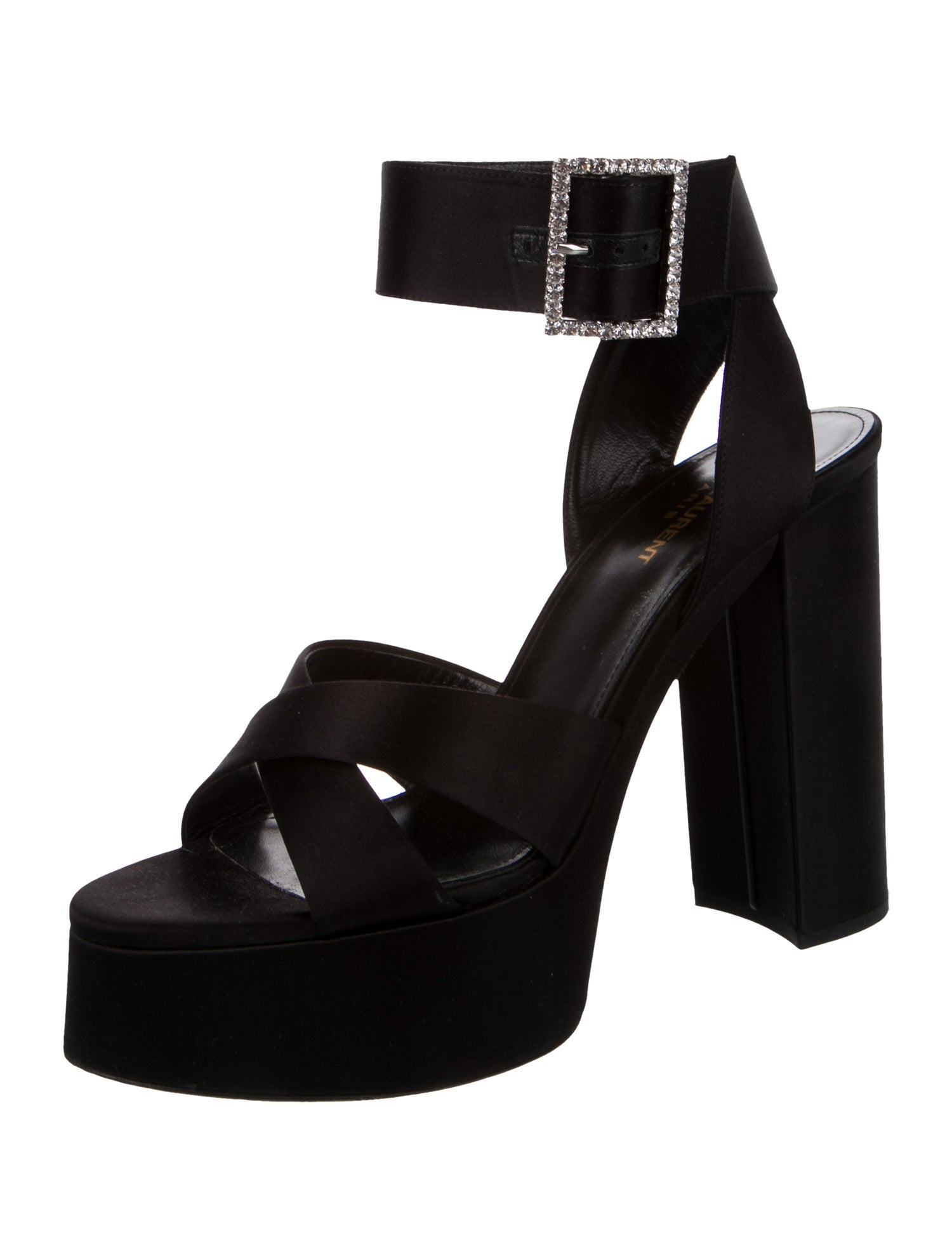 Saint Laurent Satin Crystal Embellishments Sandals