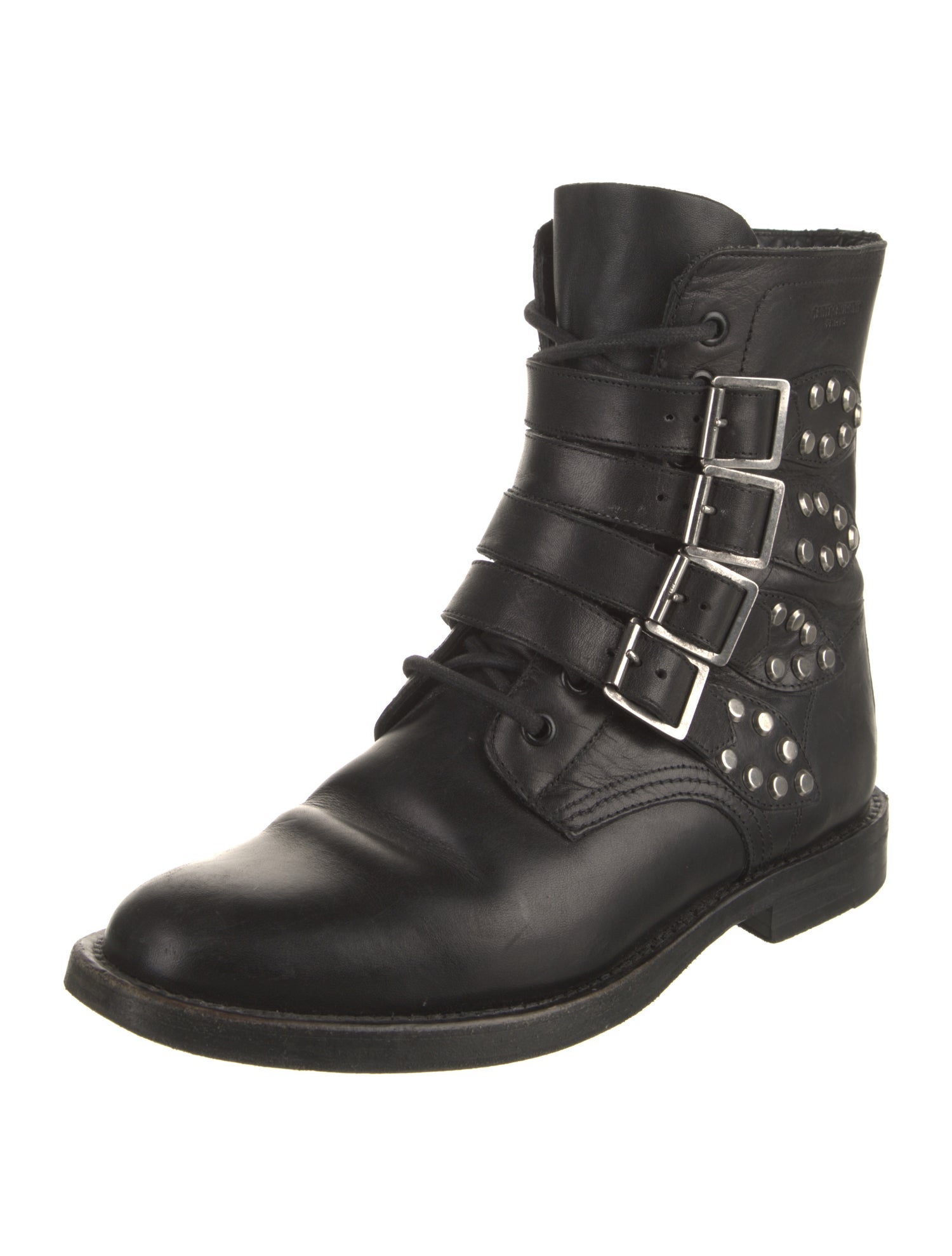 Saint Laurent Leather Studded Accents Combat Boots