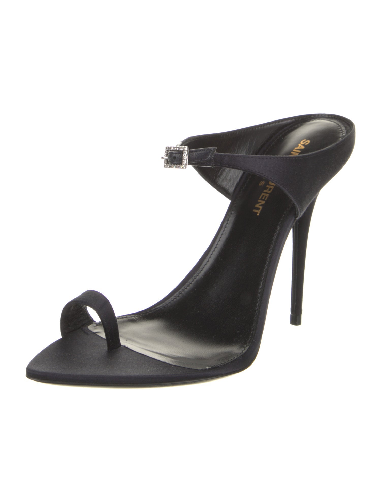 Saint Laurent Satin Crystal Embellishments Slides