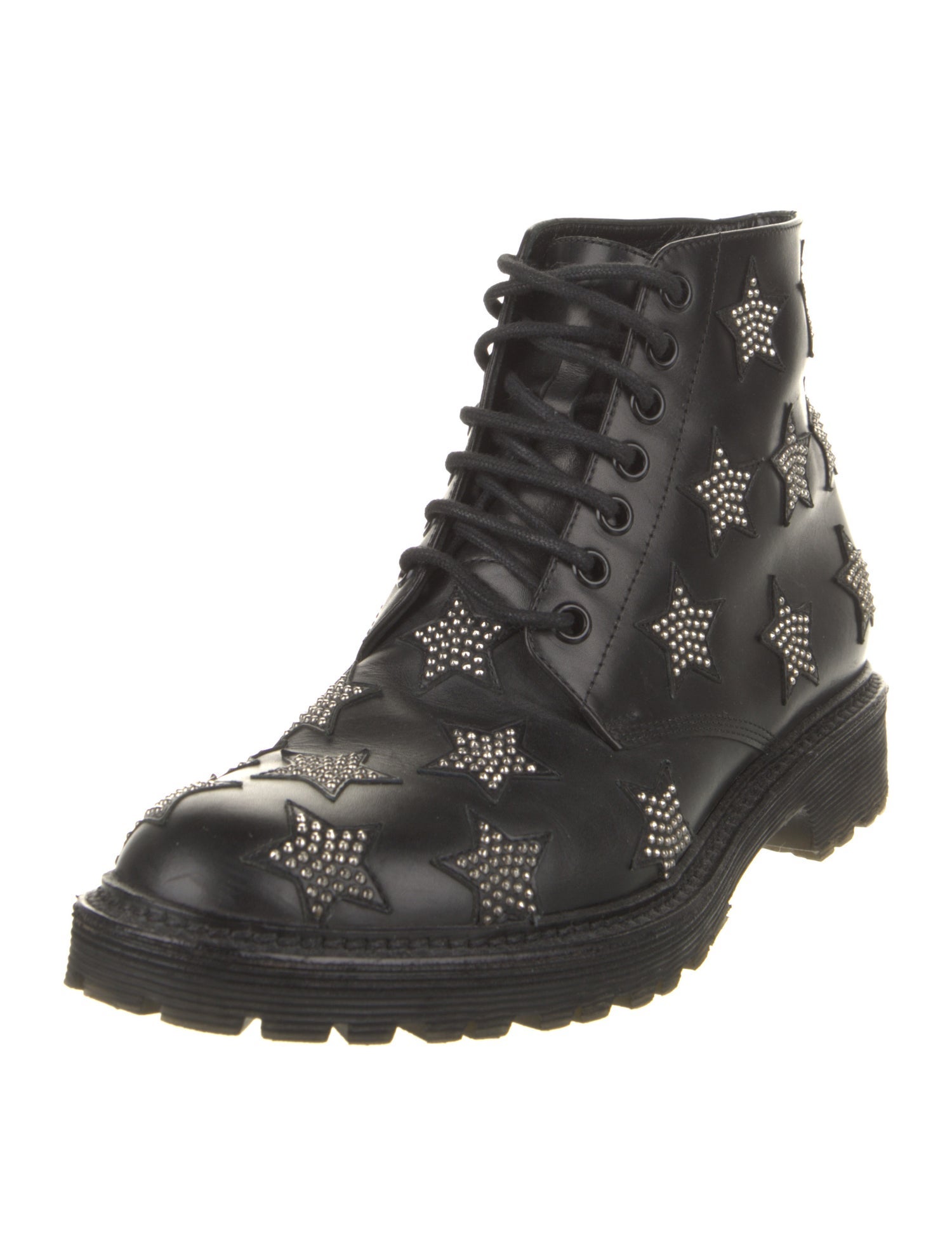 Saint Laurent Leather Studded Accents Combat Boots