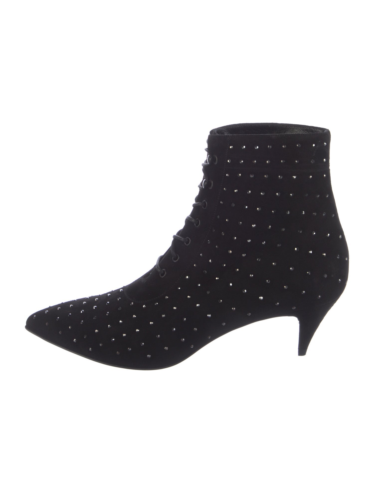 Saint Laurent Suede Crystal Embellishments Lace-Up Boots