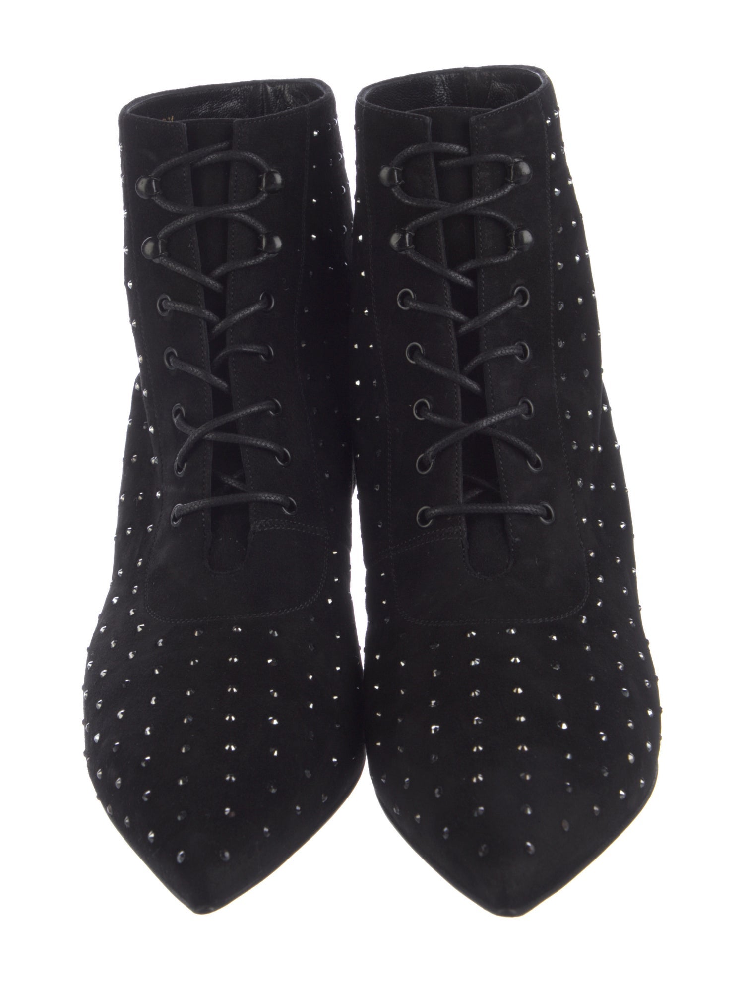 Saint Laurent Suede Crystal Embellishments Lace-Up Boots