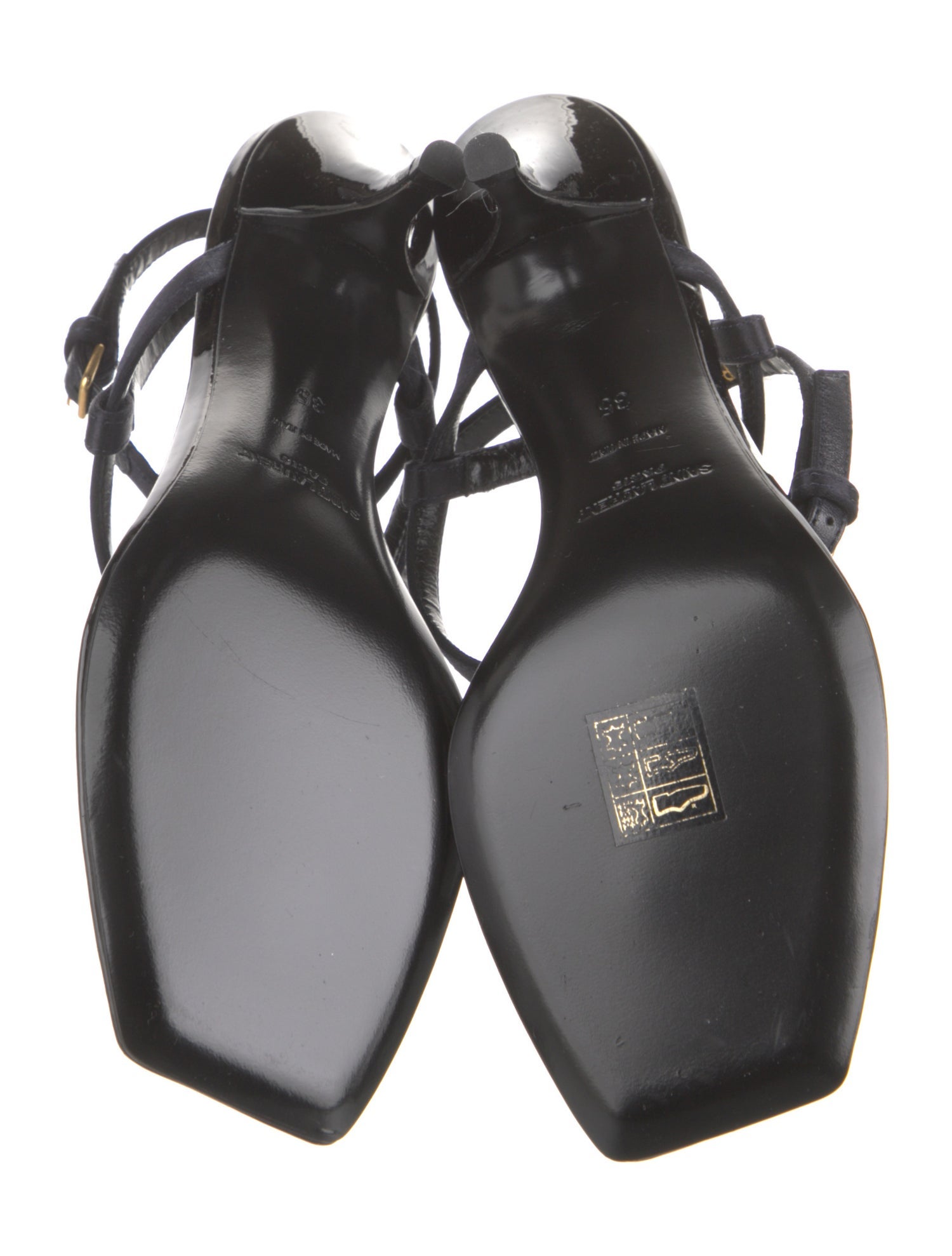 Saint Laurent Signature Logo Satin T-Strap Sandals