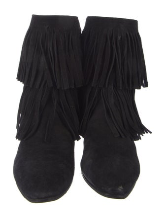 Saint Laurent Suede Fringe Trim Accent Rain Boots