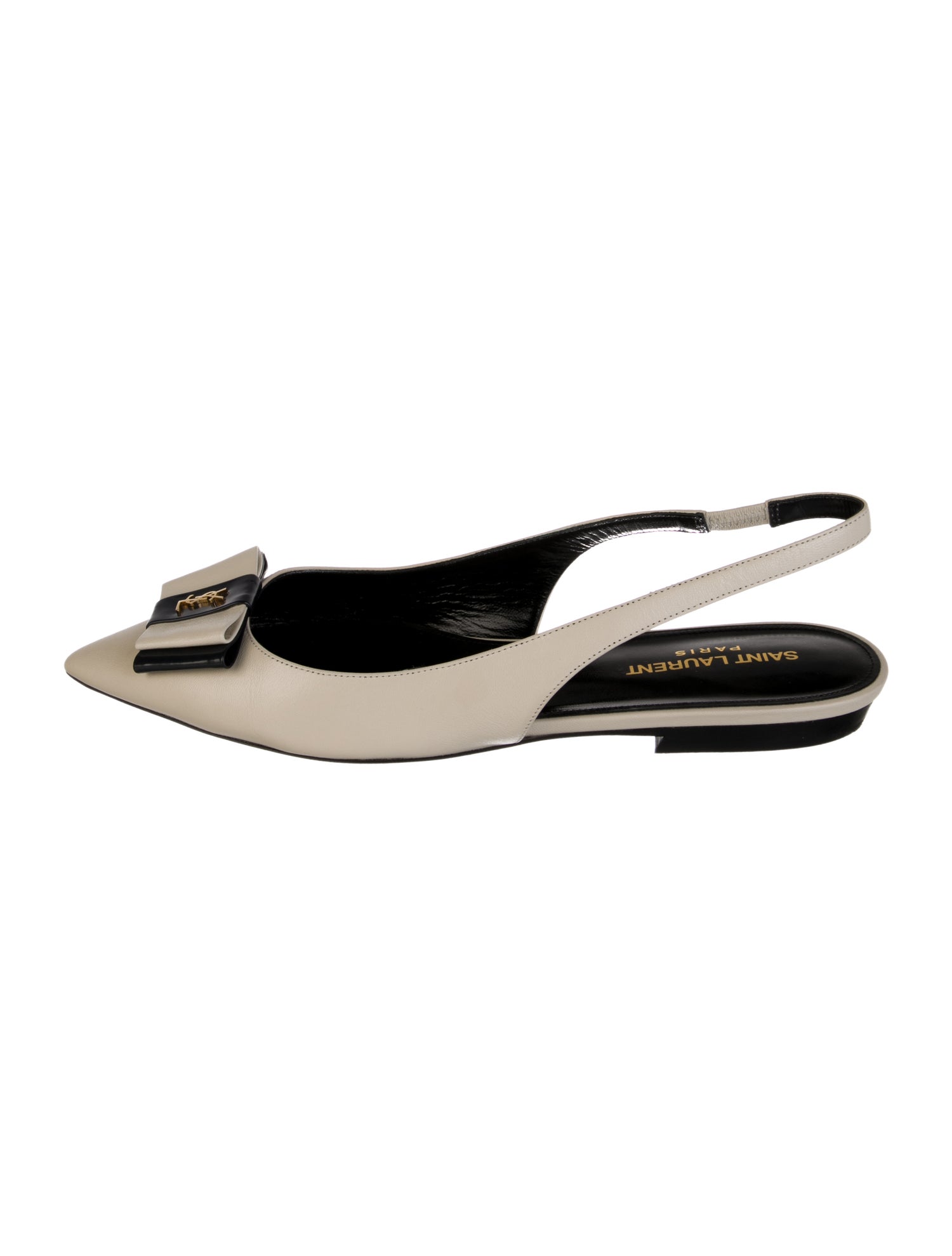 Saint Laurent Leather Bow Accents Slingback Flats