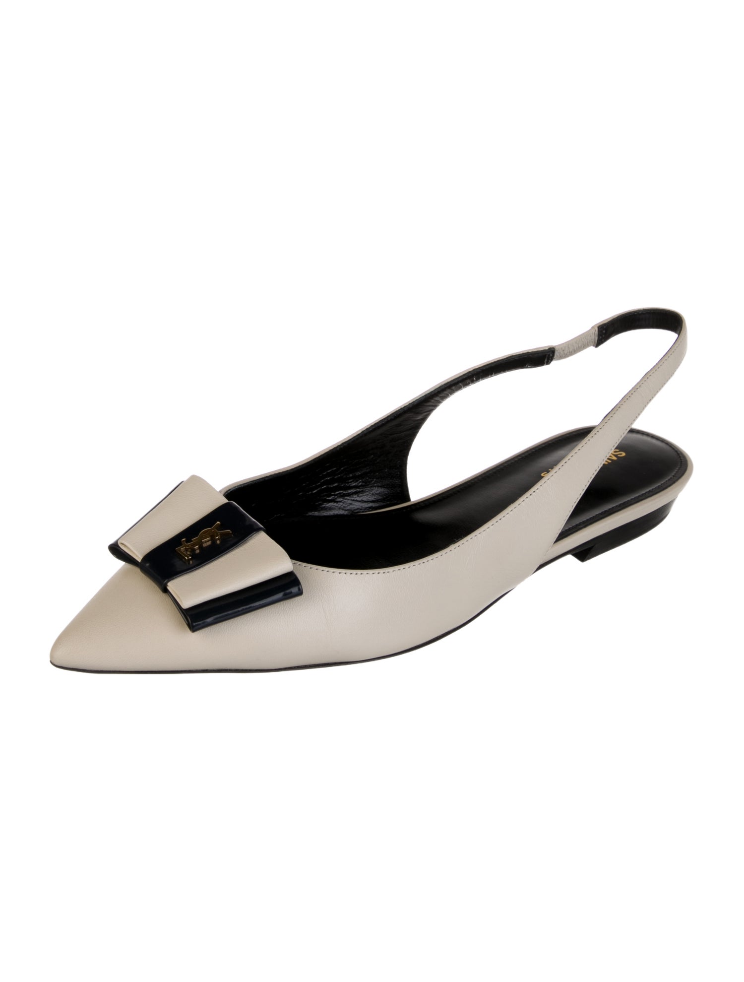Saint Laurent Leather Bow Accents Slingback Flats