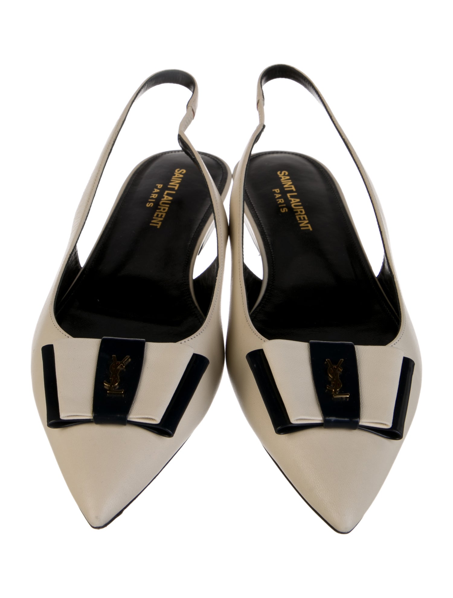 Saint Laurent Leather Bow Accents Slingback Flats