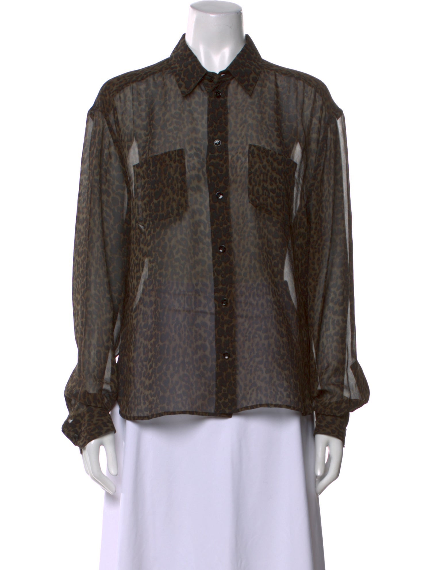 Saint Laurent Silk Animal Print Button-Up Top