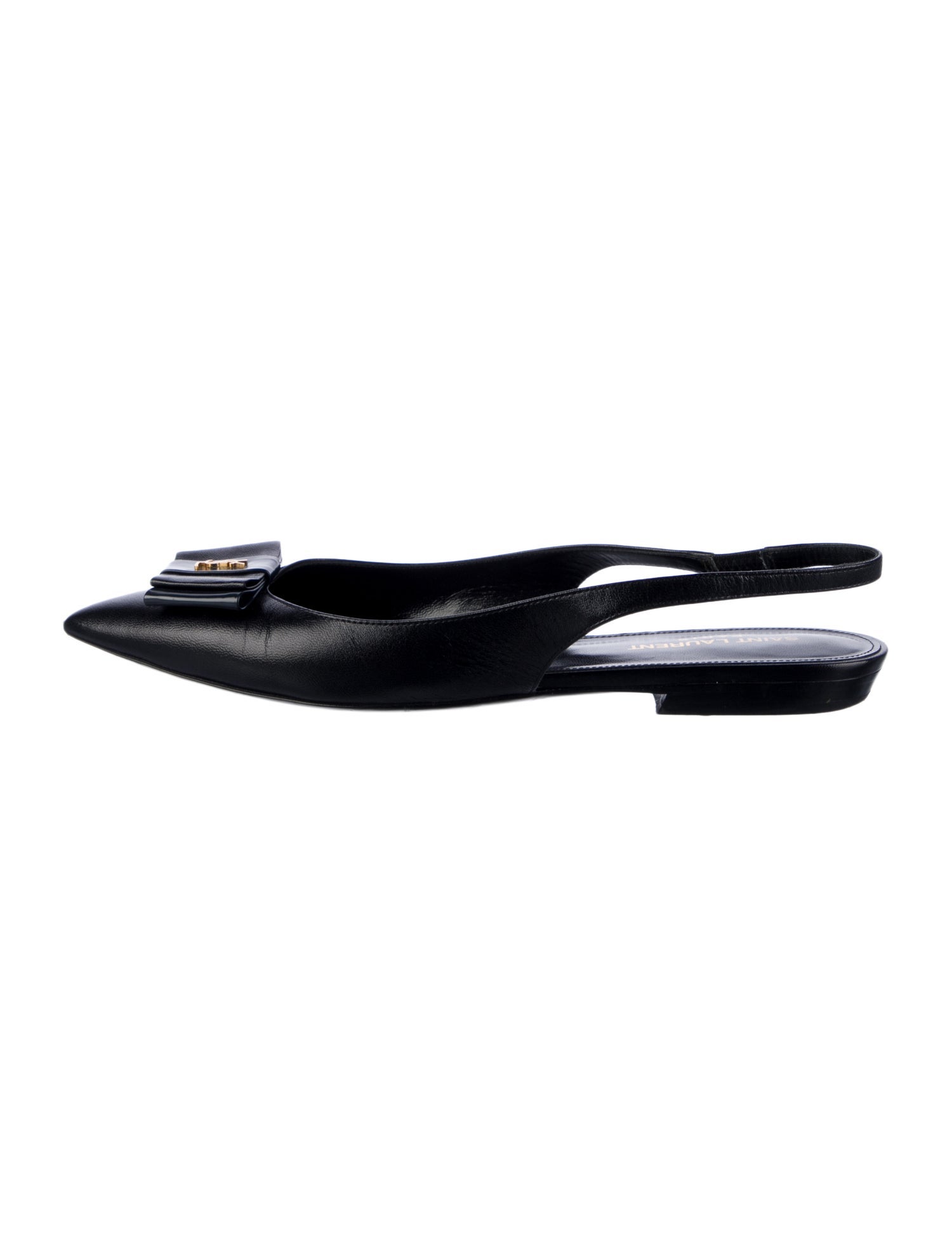 Saint Laurent Leather Bow Accents Slingback Flats