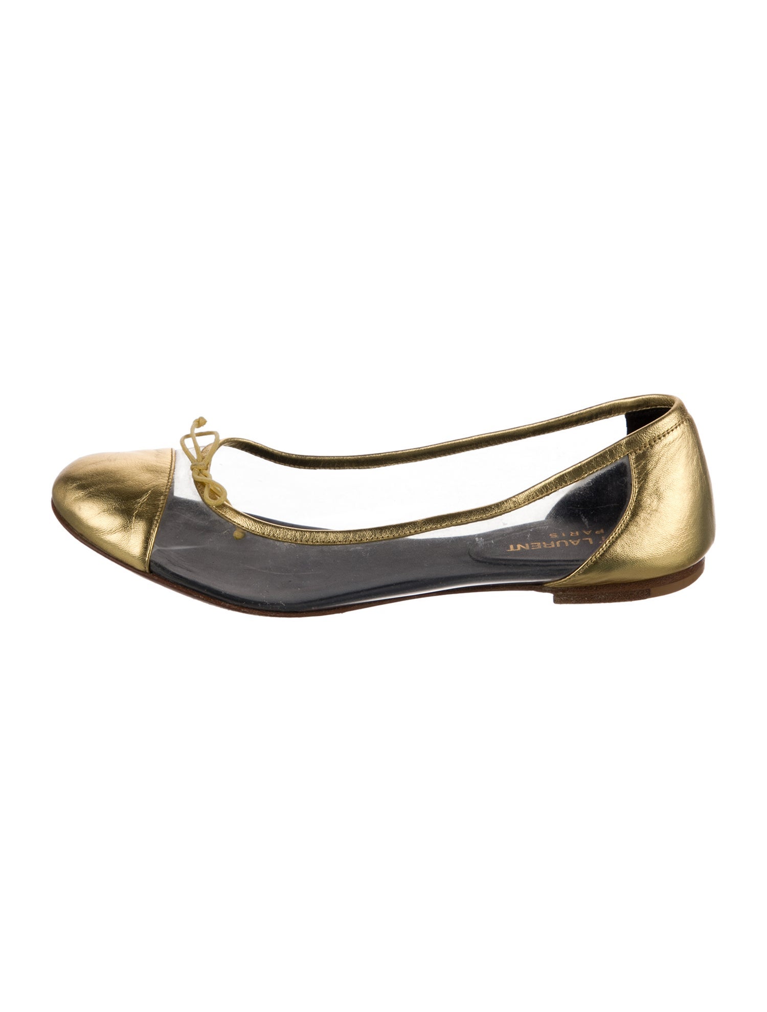 Saint Laurent Leather Bow Accents Ballet Flats