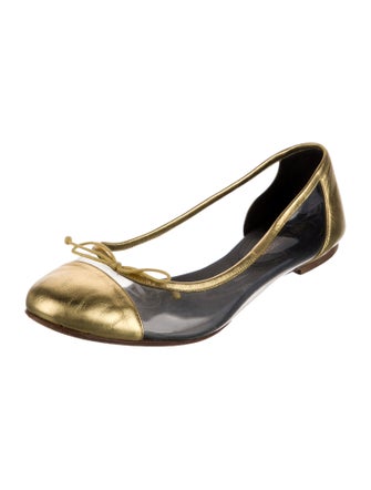 Saint Laurent Leather Bow Accents Ballet Flats