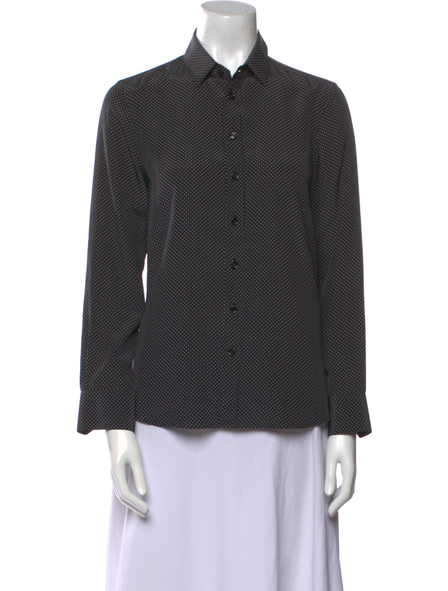 Saint Laurent Silk Polka Dot Print Button-Up Top