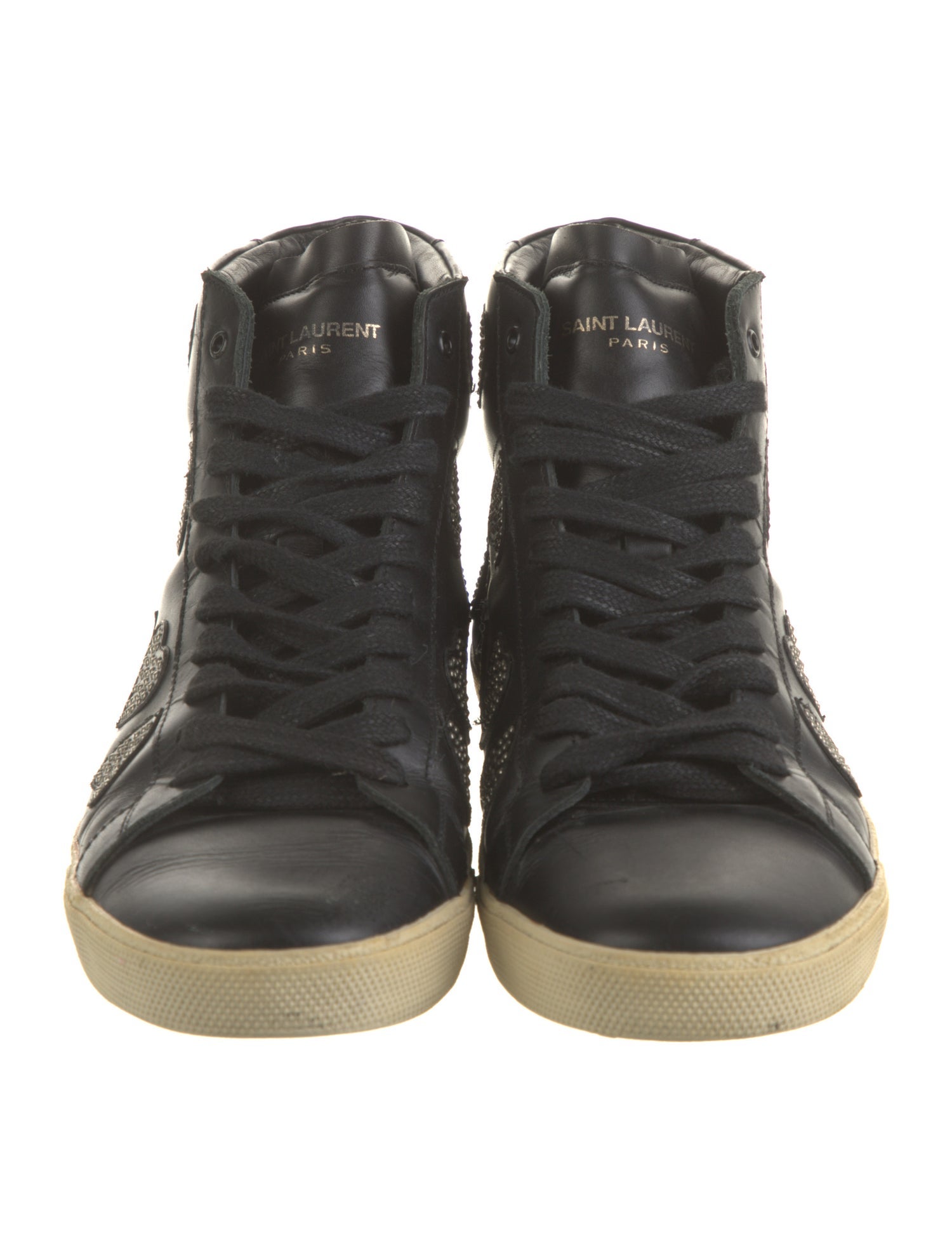 Saint Laurent Leather Studded Accents Sneakers