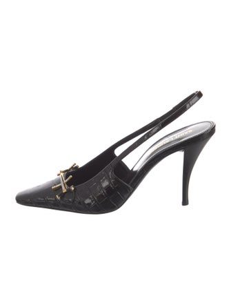 Saint Laurent Horsebit Accent Embossed Leather Slingback Pumps