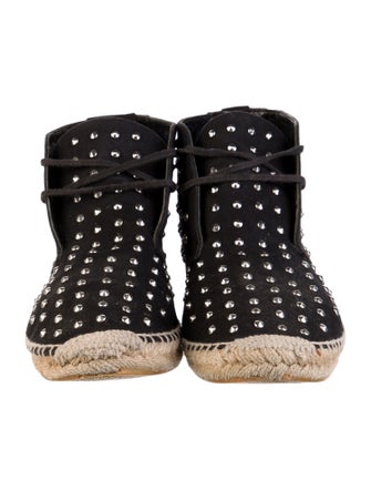 Saint Laurent Canvas Studded Accents Lace-Up Boots