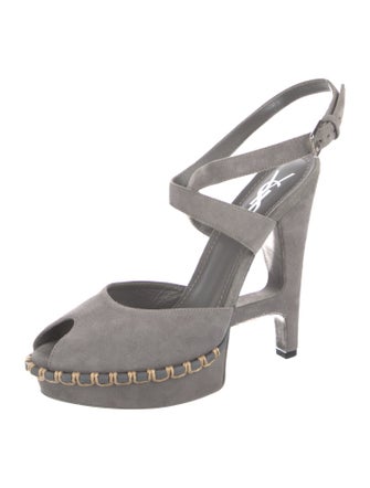 Saint Laurent Suede Whipstitch Trim Slingback Pumps