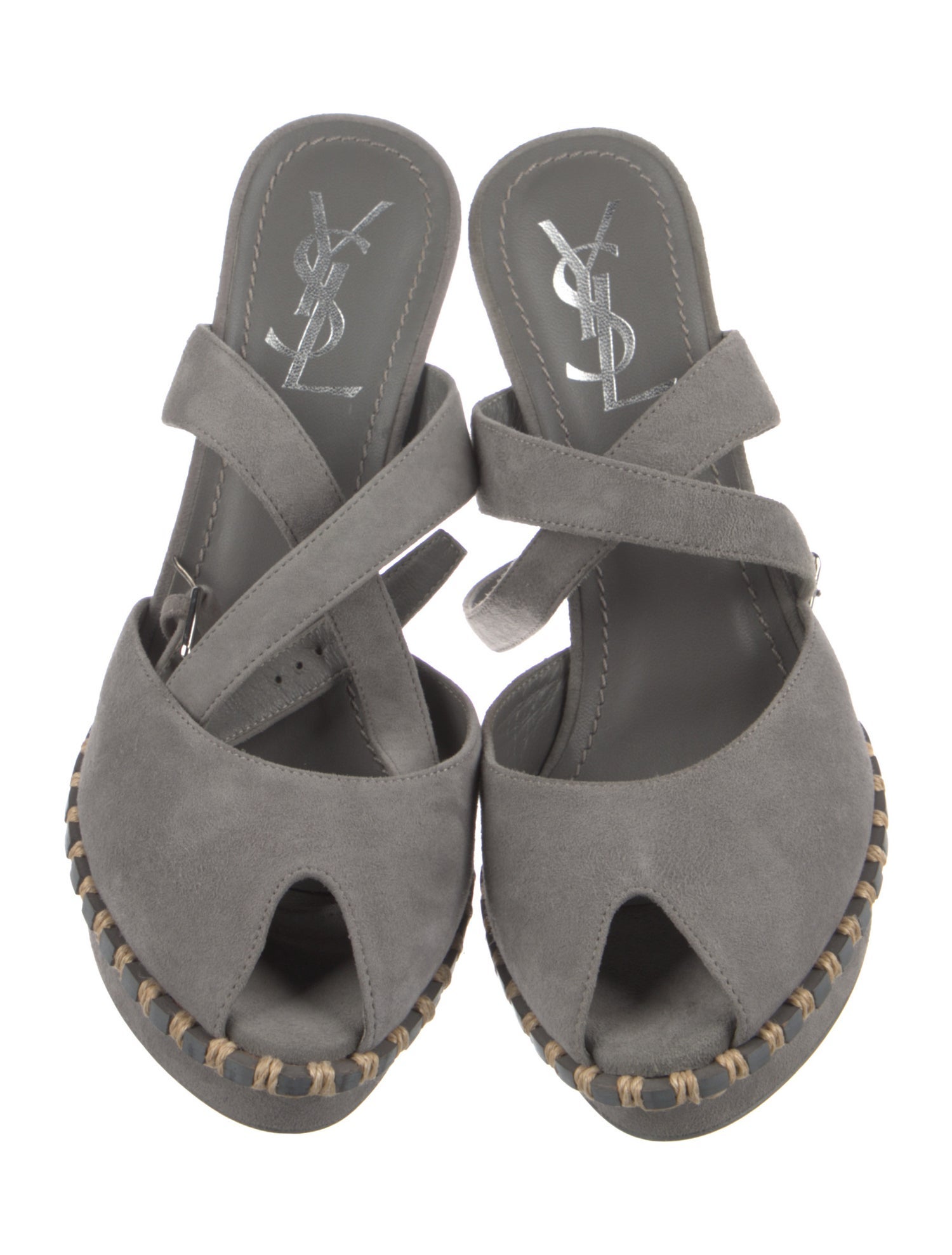 Saint Laurent Suede Whipstitch Trim Slingback Pumps