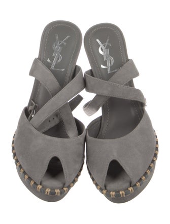 Saint Laurent Suede Whipstitch Trim Slingback Pumps