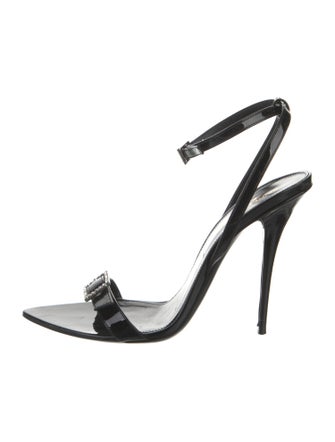 Saint Laurent Patent Leather Crystal Embellishments Sandals
