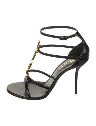 Saint Laurent Patent Leather Animal Print T-Strap Sandals