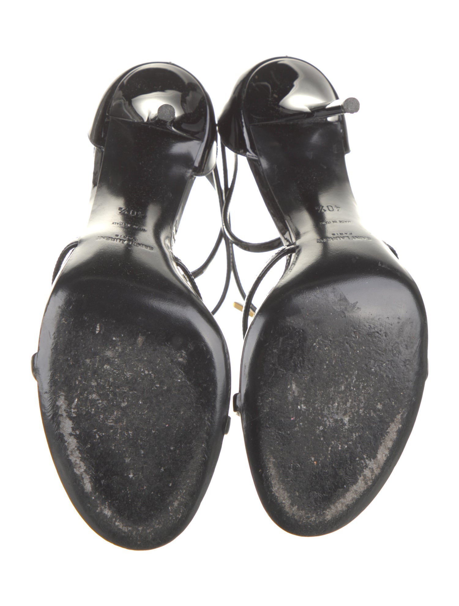 Saint Laurent Patent Leather Animal Print T-Strap Sandals