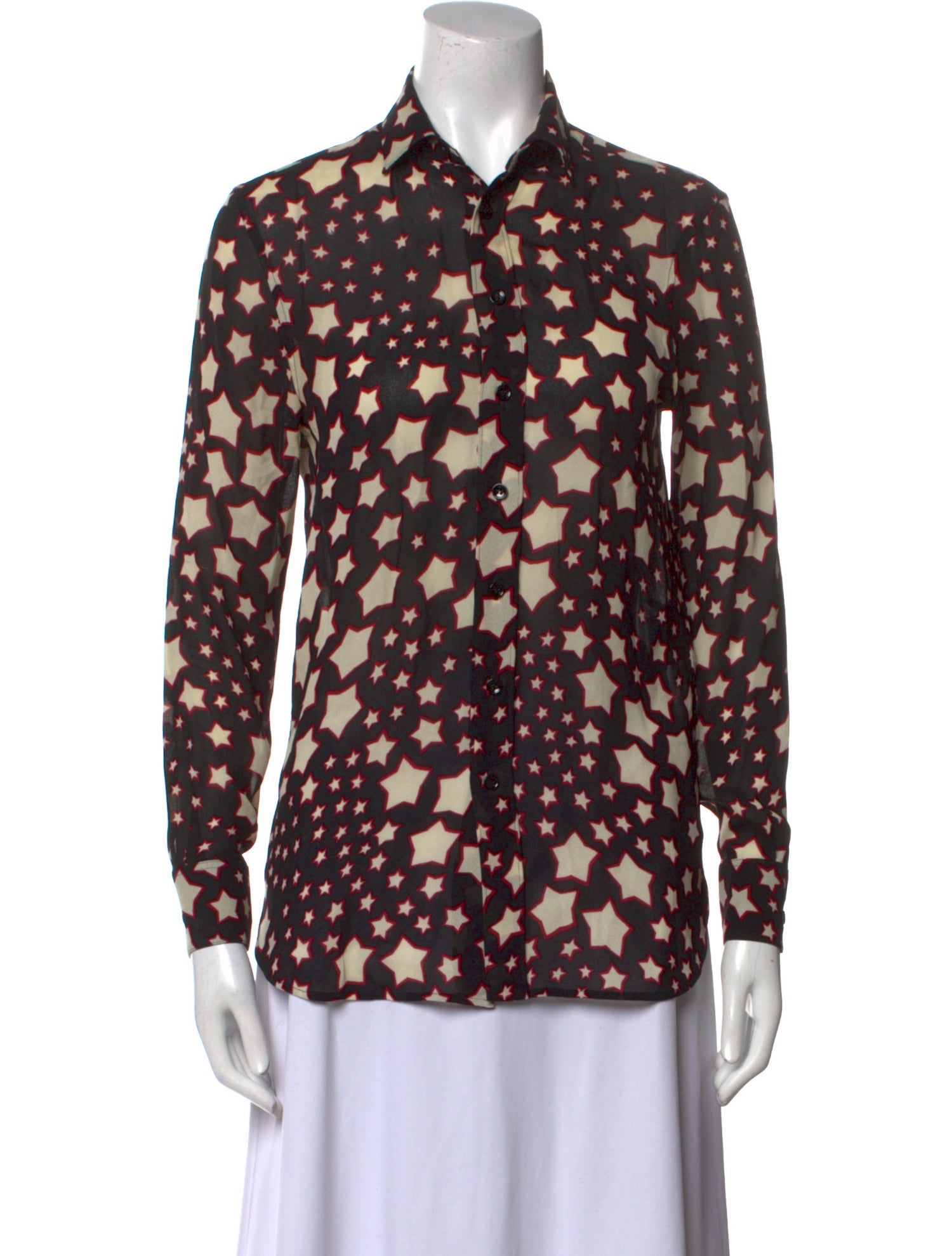 Saint Laurent Printed Long Sleeve Button-Up Top