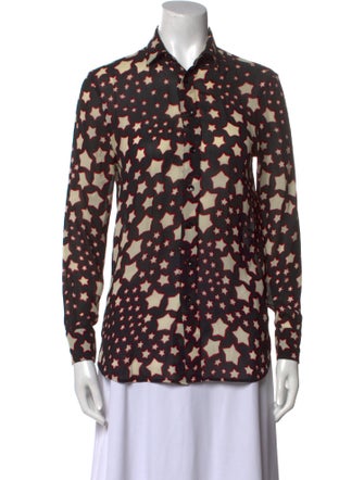 Saint Laurent Printed Long Sleeve Button-Up Top