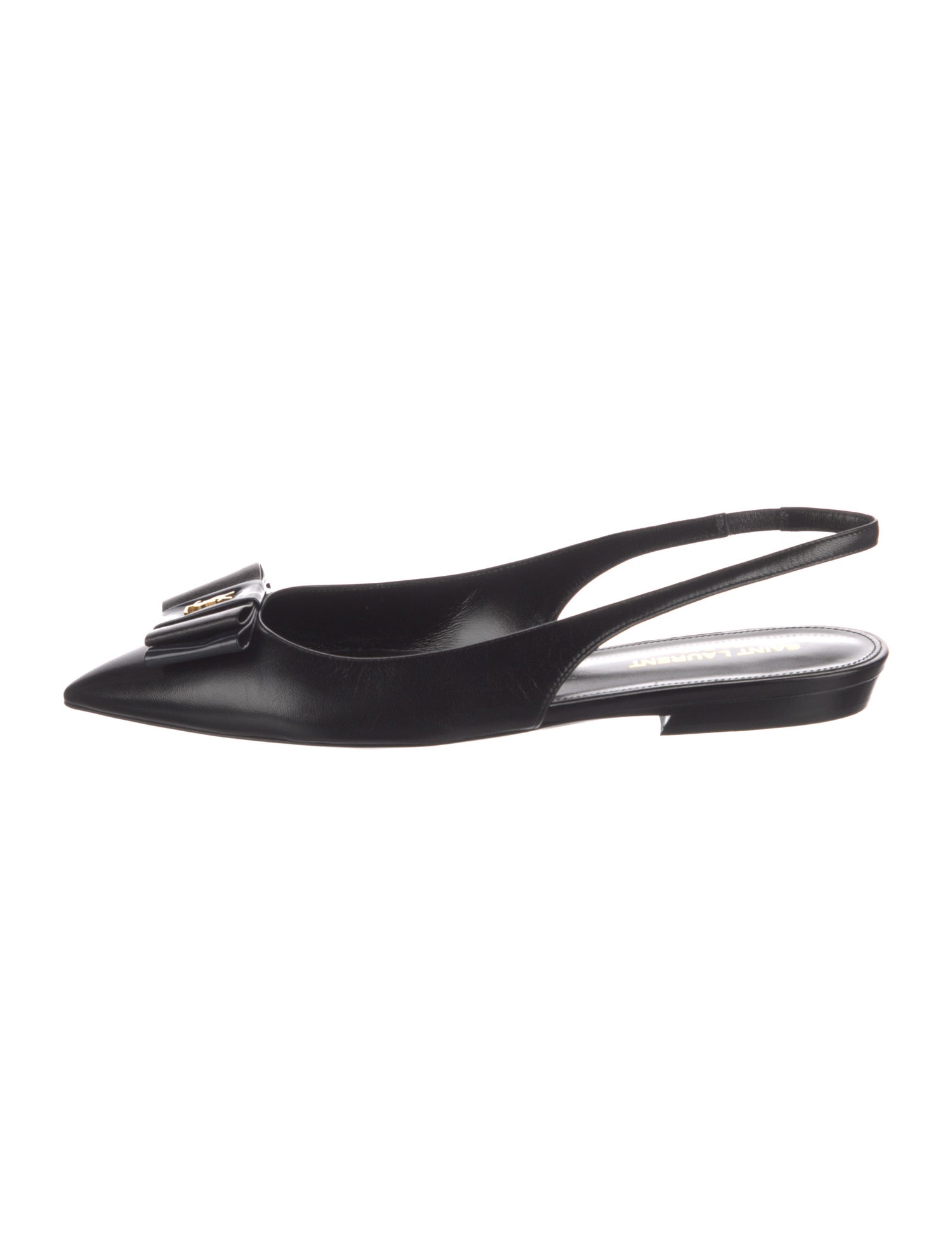 Saint Laurent Leather Bow Accents Slingback Flats