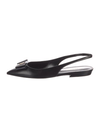 Saint Laurent Leather Bow Accents Slingback Flats