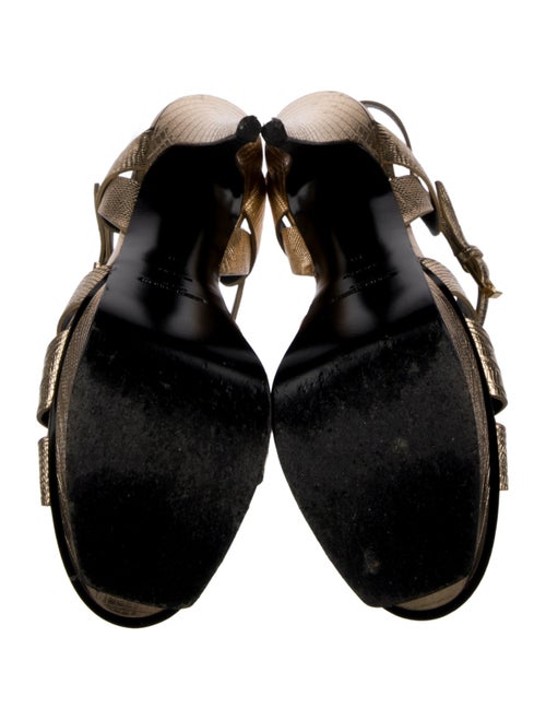 Saint Laurent Embossed Leather Animal Print T-Strap Sandals
