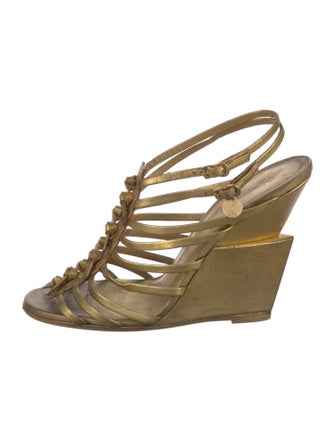 Saint Laurent Leather Bow Accents Slingback Sandals