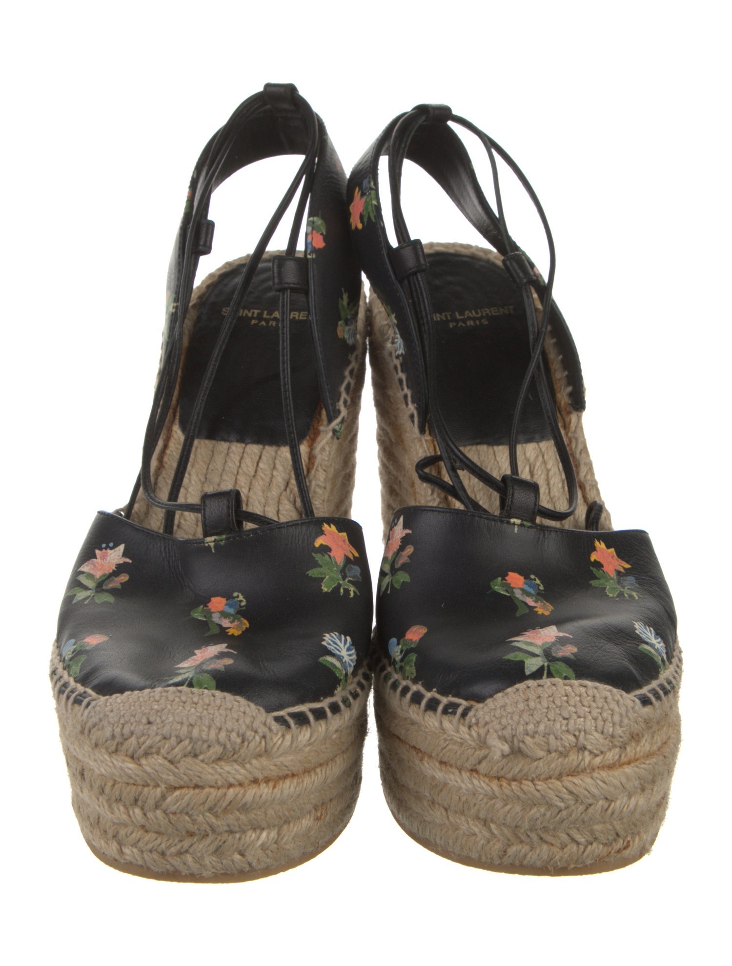 Saint Laurent Leather Floral Print T-Strap Pumps