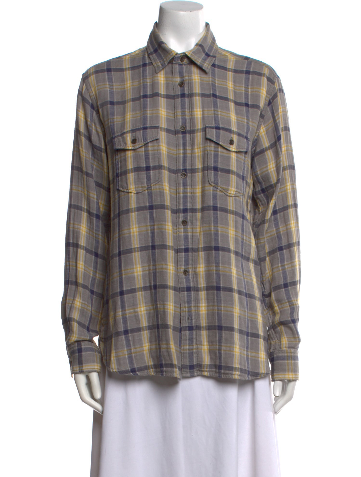 Saint Laurent Plaid Print Long Sleeve Button-Up Top