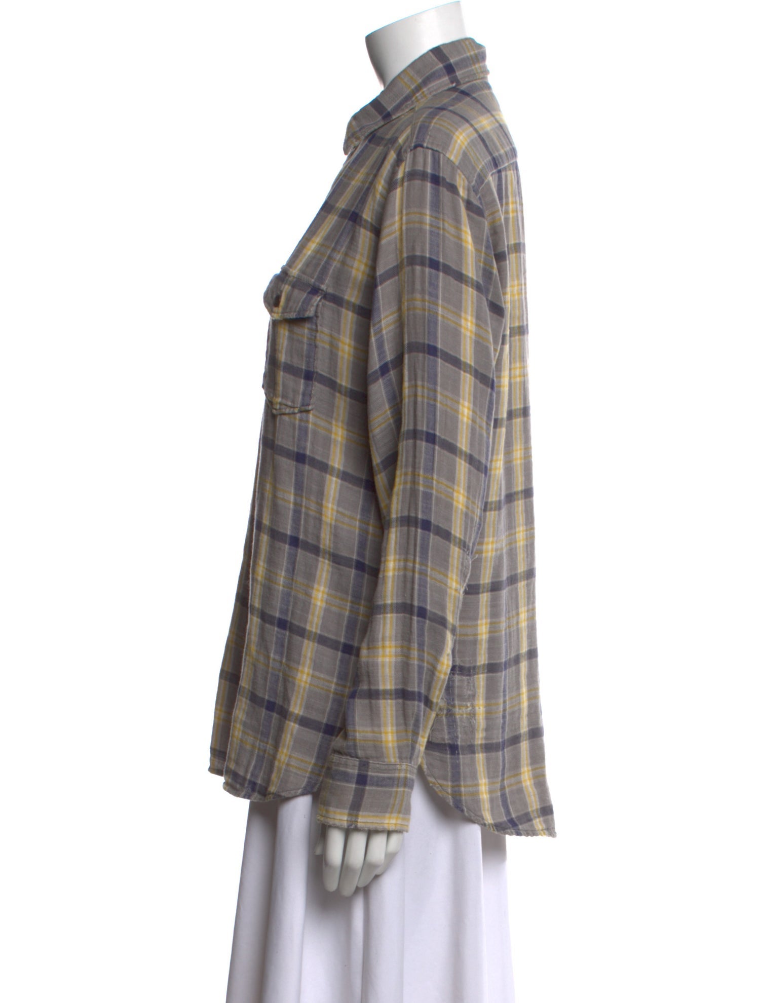 Saint Laurent Plaid Print Long Sleeve Button-Up Top