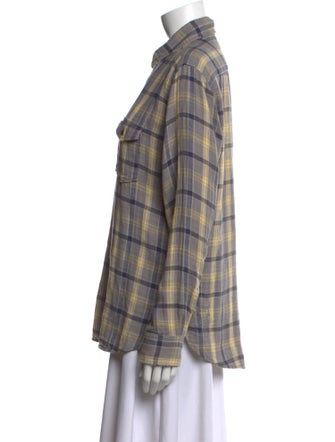 Saint Laurent Plaid Print Long Sleeve Button-Up Top