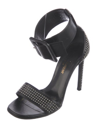 Saint Laurent Leather Studded Accents Slingback Sandals